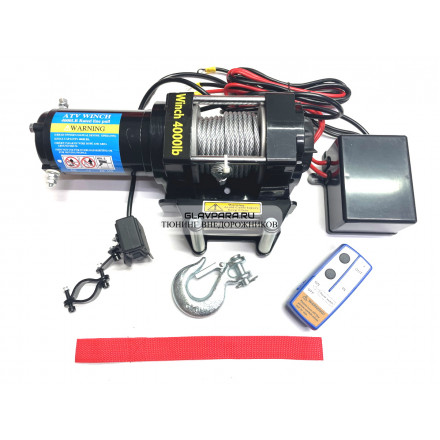 Лебедка электрическая 12V ATV Electric Winch 4000lbs 1814 кг на квадроцикл / снегоход / лодку стальной трос