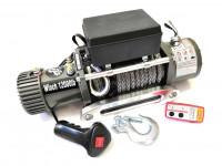 Лебедка электрическая 12V Electric Winch 12000lbs / 5443 кг IP66 синтетический трос (влагозащита, радиоуправление, моносоленоид)